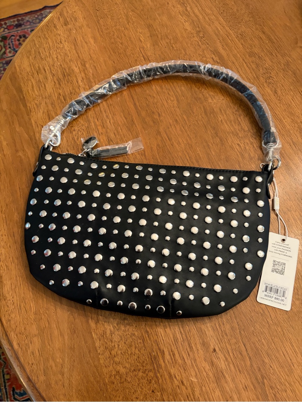 Urban Expressions Black Studded Mini Hobo Bag with Silver Accents